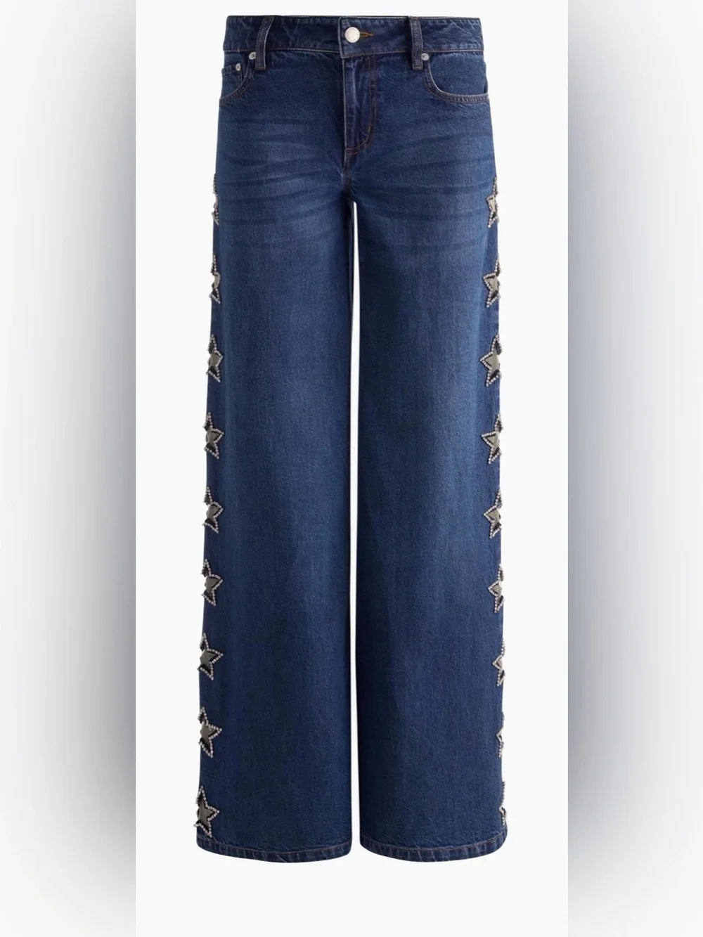 Alice + Olivia Dark Amazing Embellished Mid-Rise Baggy Jeans - Picture 6 of 7